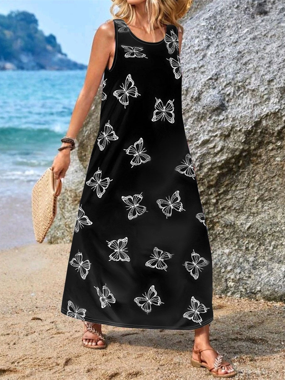 Women's Pocket Floral Print Midi Dress