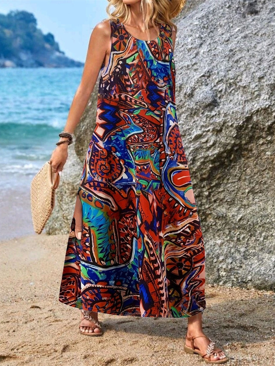 Women's Pocket Floral Print Midi Dress