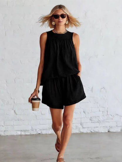 Gathered Solid Color Two-piece Set