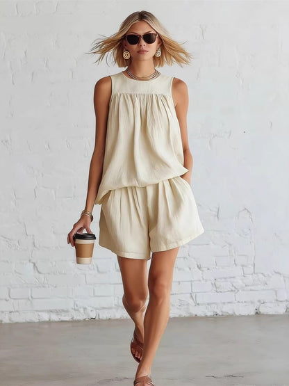 Gathered Solid Color Two-piece Set