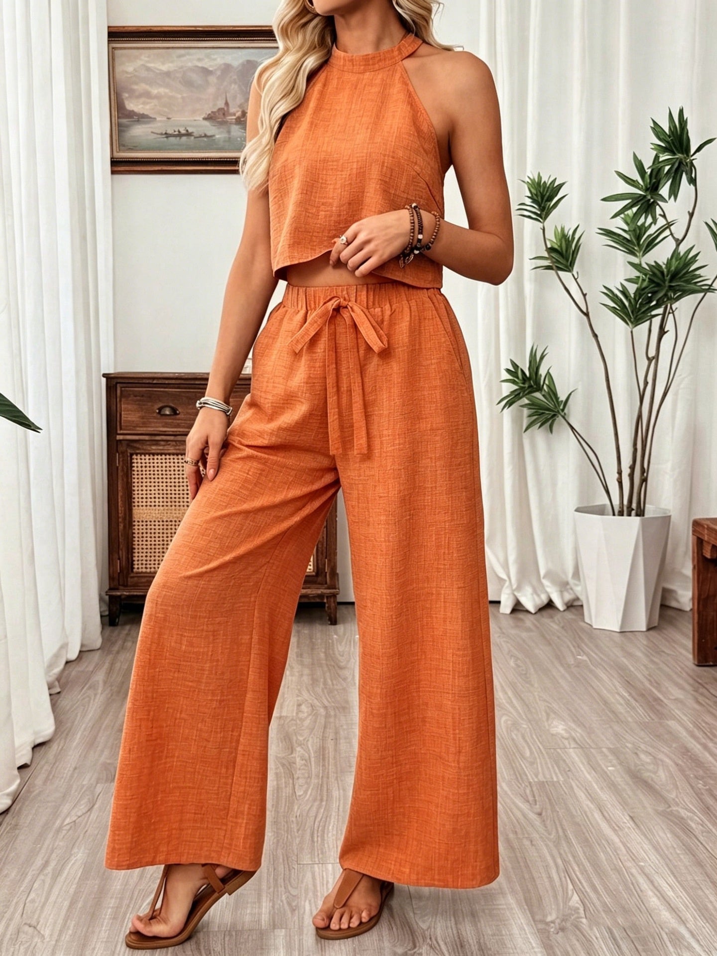 Off-shoulder Solid Color Two-piece Women's Set