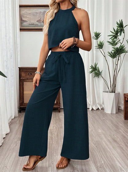 Off-shoulder Solid Color Two-piece Women's Set