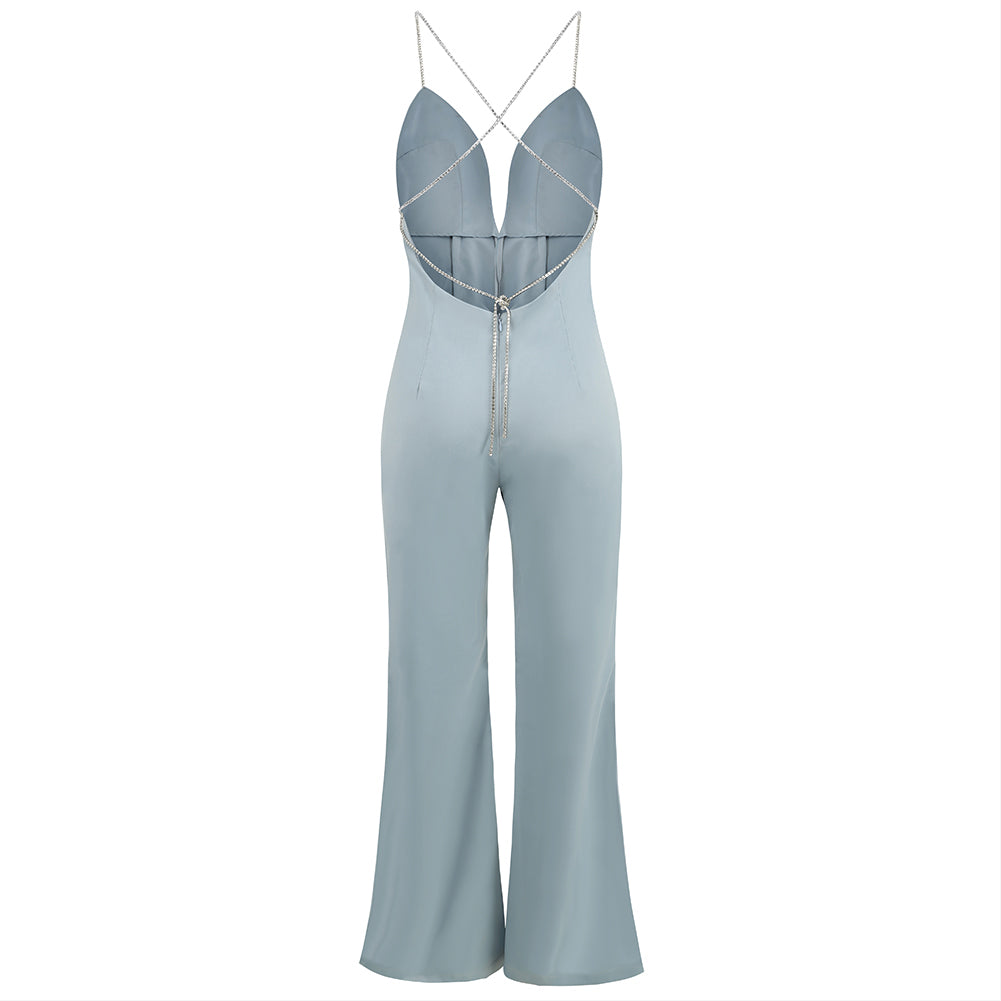 Strappy Sleeveless Drill Chain Bodycon Jumpsuit