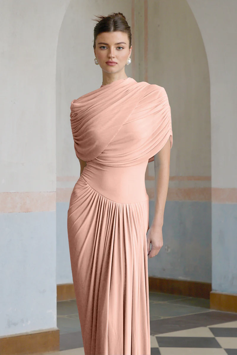 | Draped One-Shoulder Evening Gown