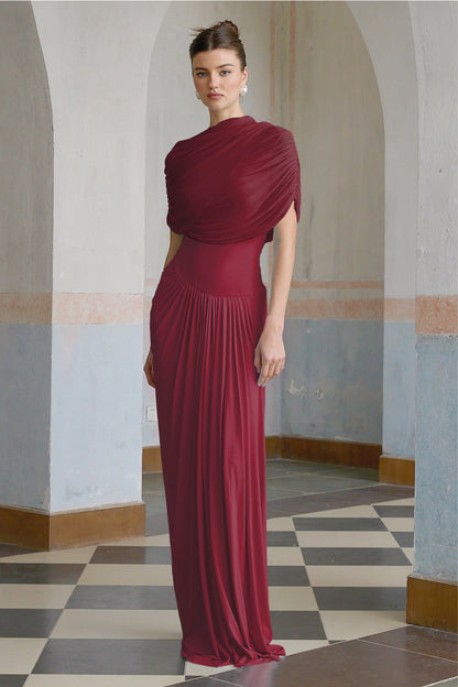 | Draped One-Shoulder Evening Gown