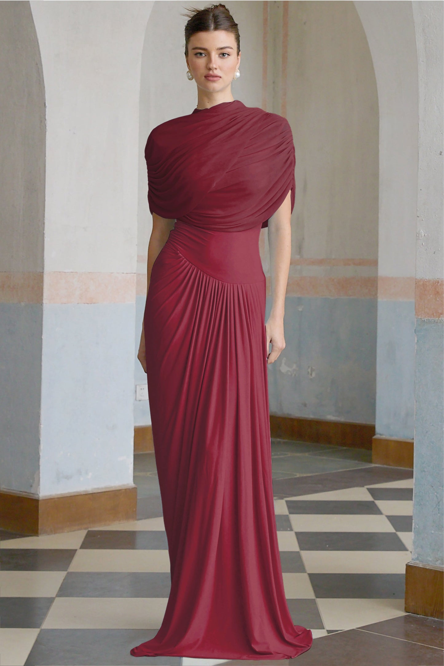 | Draped One-Shoulder Evening Gown