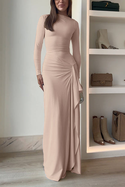 Long Sleeves Draped Slit Maxi Party Dress (7 Colors Available!)