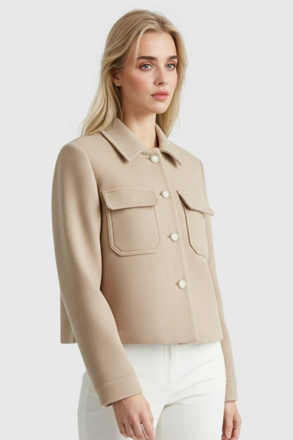 Maison Cropped Button Jacket | Turn-Down Collar Structured Fit Autumn