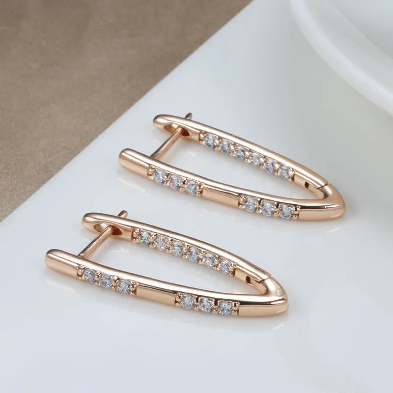 Women's Rose Gold Geometric Zircon Drop Earrings – Elegant Trendy Jewelry