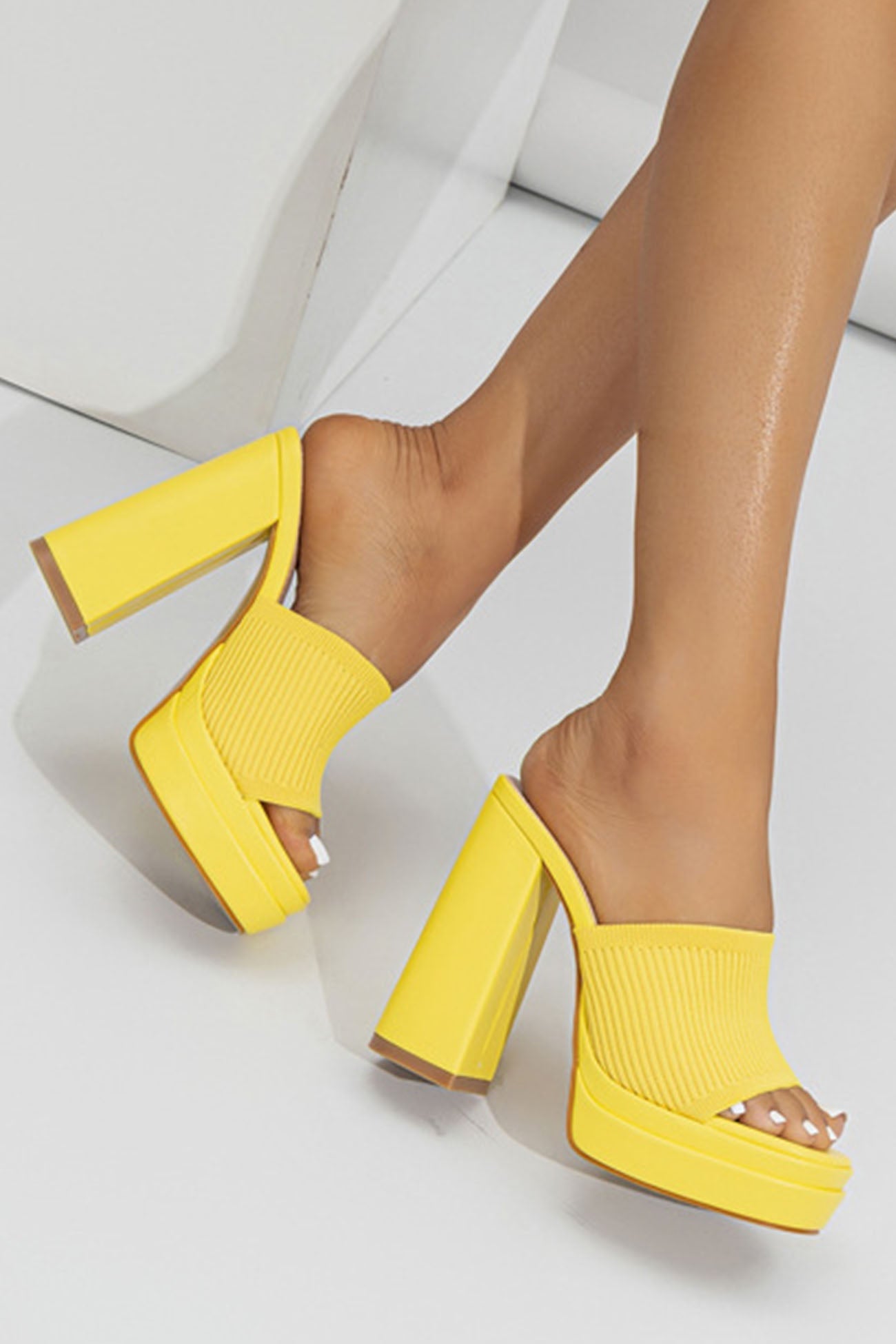 Knitted Block Platform High Heel Sandals