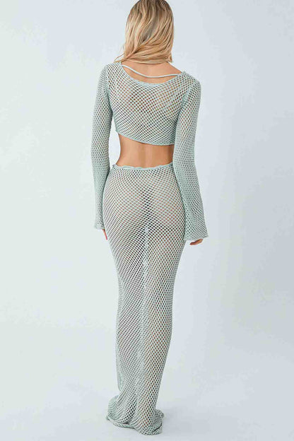 Knitted Cutout Cover Up Off Shoulder Skirt Set