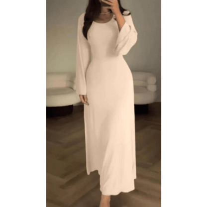 Rib Knit Scoop Neck Bell Sleeve Bodycon Maxi Dress