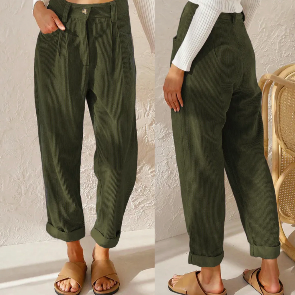 Women's High-Waisted Corduroy Capri Pants – Casual Three-Quarter Trousers
