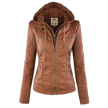| Women's Hooded Zip-Up Biker Jacket