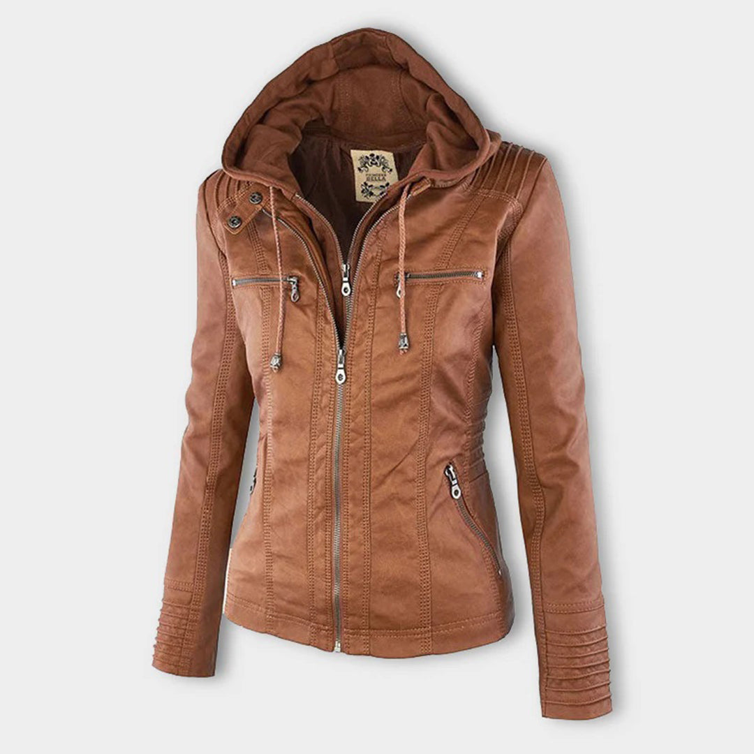 | Women's Hooded Zip-Up Biker Jacket