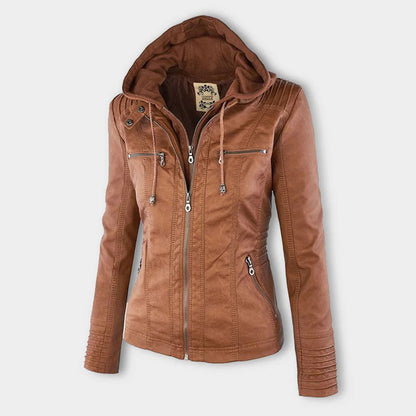 | Women's Hooded Zip-Up Biker Jacket