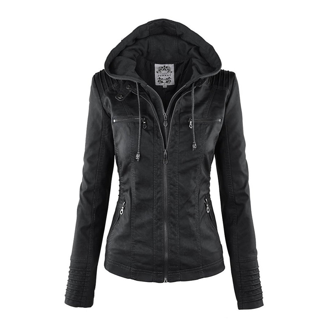 | Women's Hooded Zip-Up Biker Jacket