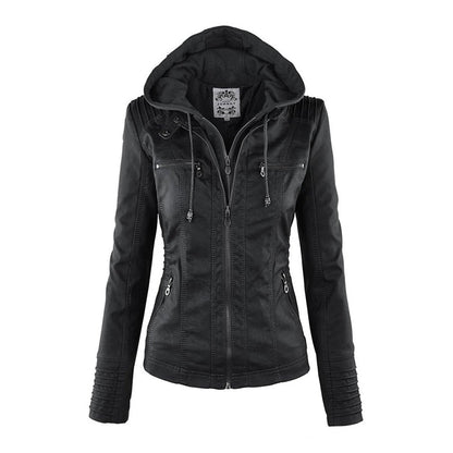 | Women's Hooded Zip-Up Biker Jacket