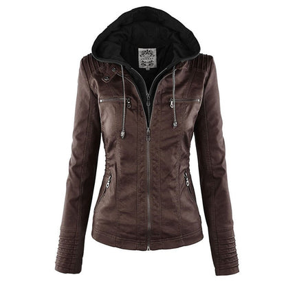 | Women's Hooded Zip-Up Biker Jacket
