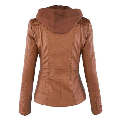 | Women's Hooded Zip-Up Biker Jacket