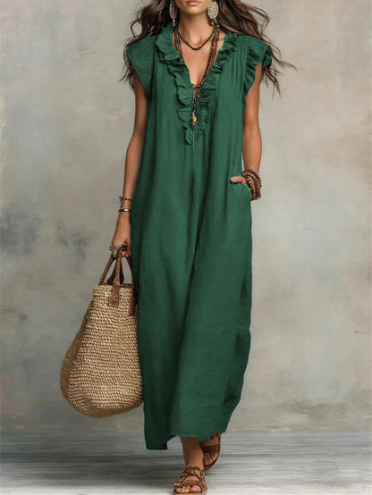 Solid Color Patchwork Dress, Gentle And Simple Long Skirt