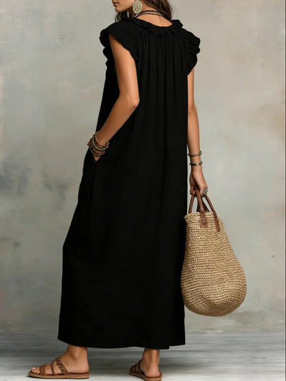 Solid Color Patchwork Dress, Gentle And Simple Long Skirt