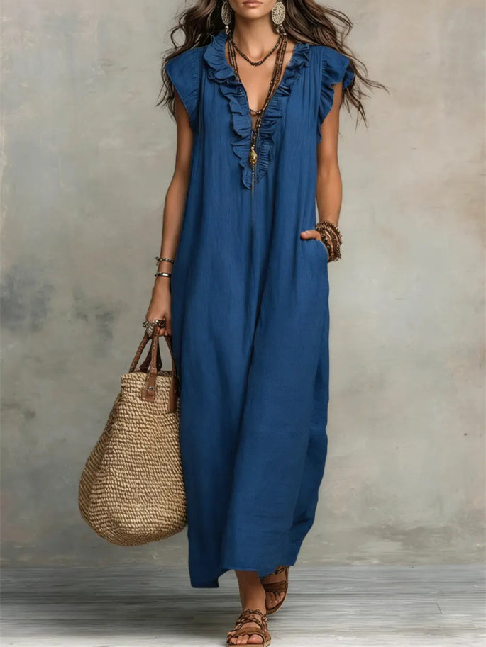 Solid Color Patchwork Dress, Gentle And Simple Long Skirt