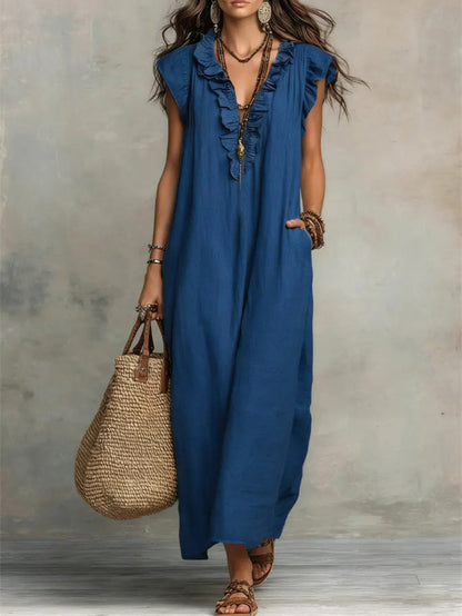 Solid Color Patchwork Dress, Gentle And Simple Long Skirt