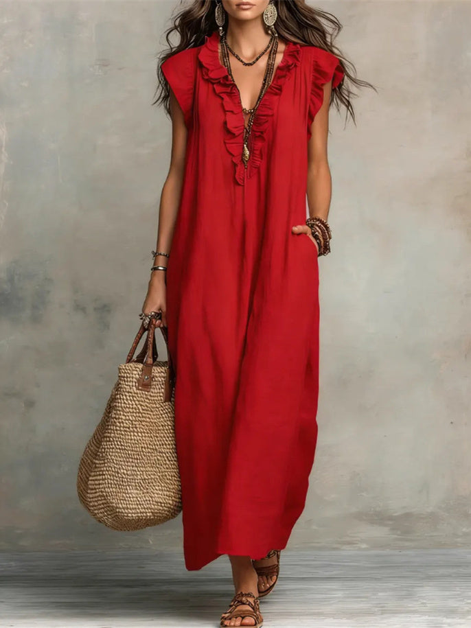 Solid Color Patchwork Dress, Gentle And Simple Long Skirt