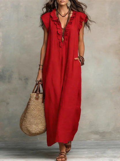 Solid Color Patchwork Dress, Gentle And Simple Long Skirt