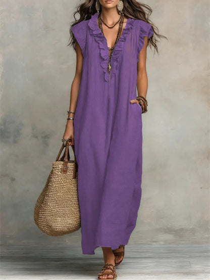 Solid Color Patchwork Dress, Gentle And Simple Long Skirt