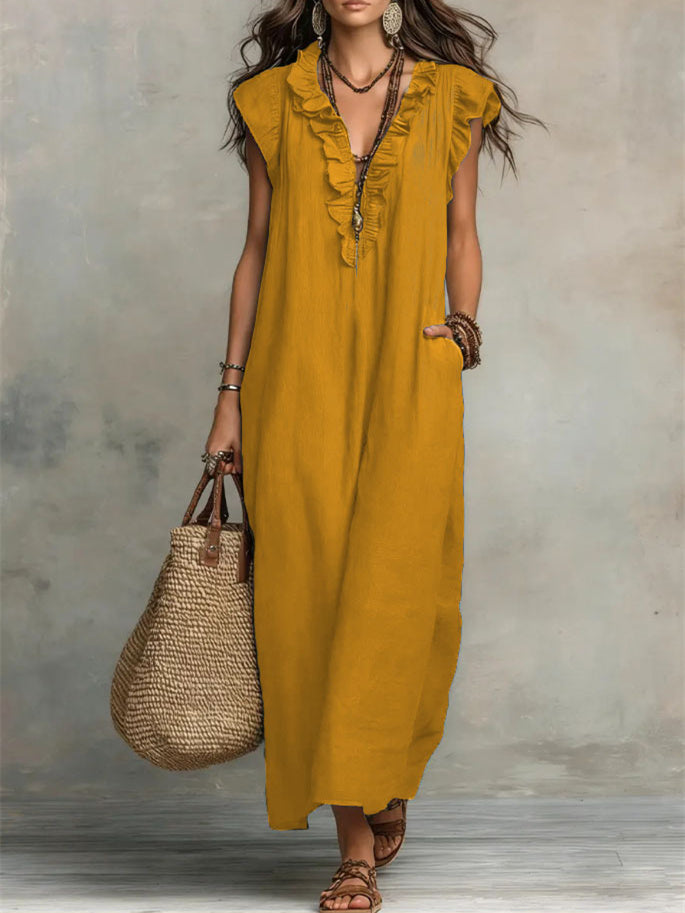 Solid Color Patchwork Dress, Gentle And Simple Long Skirt
