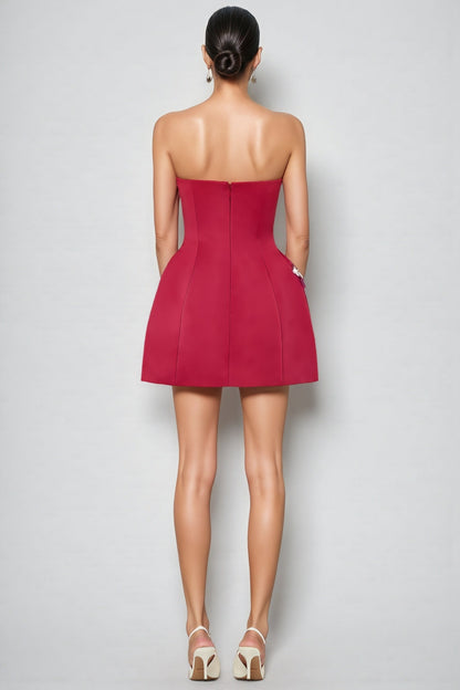 Ryron Red Floral Bustier Mini Dress