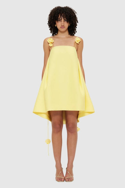 Square Back Spaghetti Strap 3D Rosette Applique A-Line Mini Dress