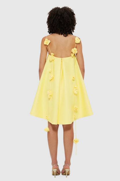 Square Back Spaghetti Strap 3D Rosette Applique A-Line Mini Dress