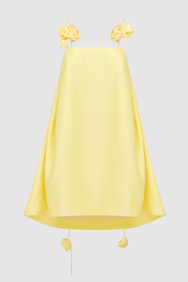 Square Back Spaghetti Strap 3D Rosette Applique A-Line Mini Dress