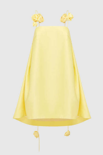 Square Back Spaghetti Strap 3D Rosette Applique A-Line Mini Dress