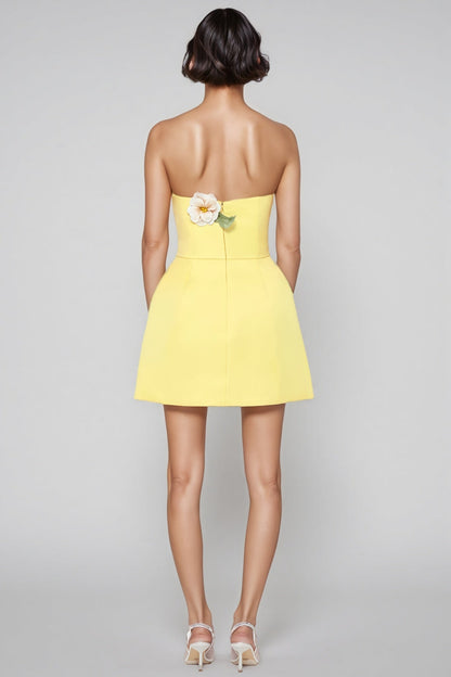 Rex Yellow Applique Floral Bustier Mini Dress