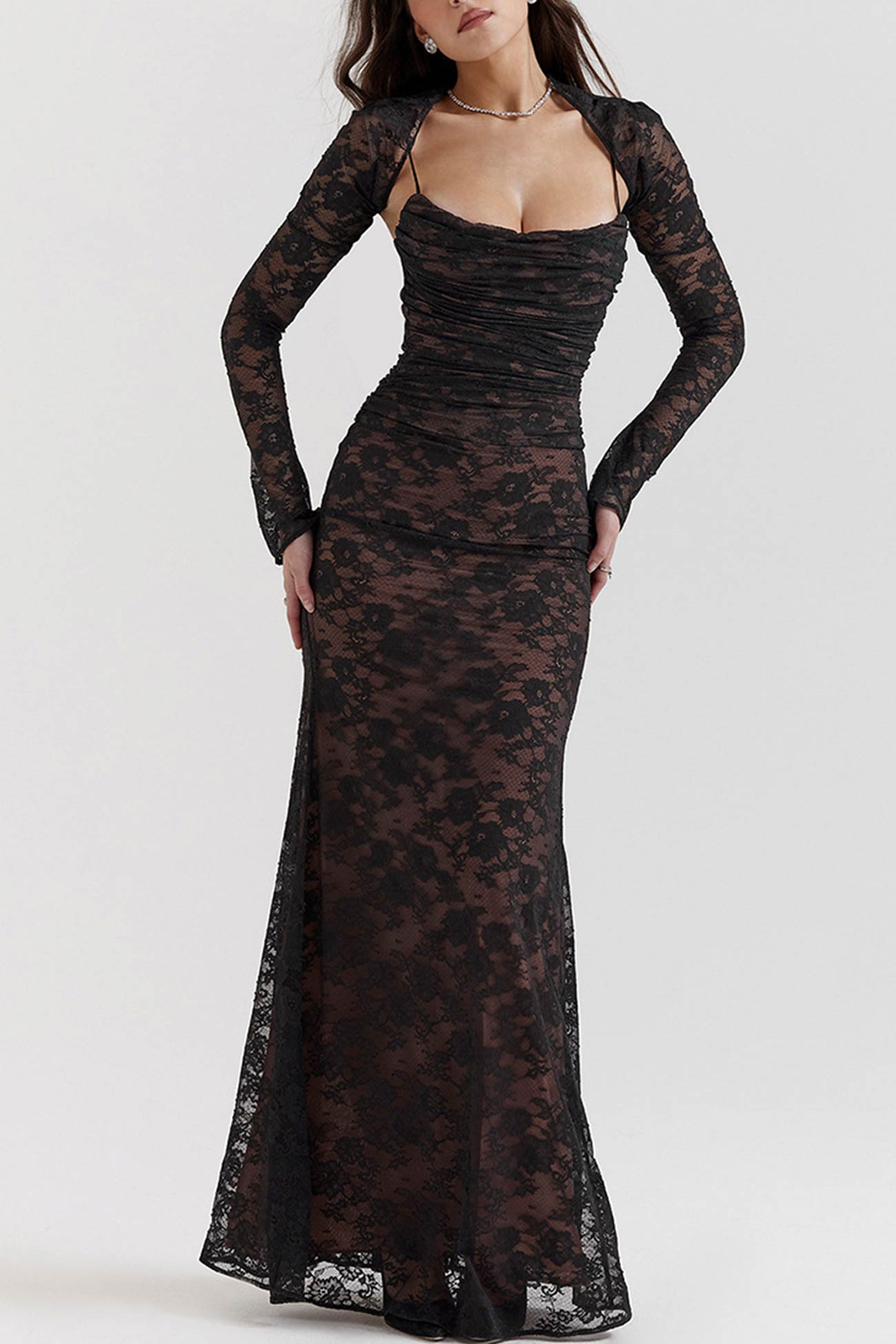 Lace Fishtail Cami Dress With Cover-up