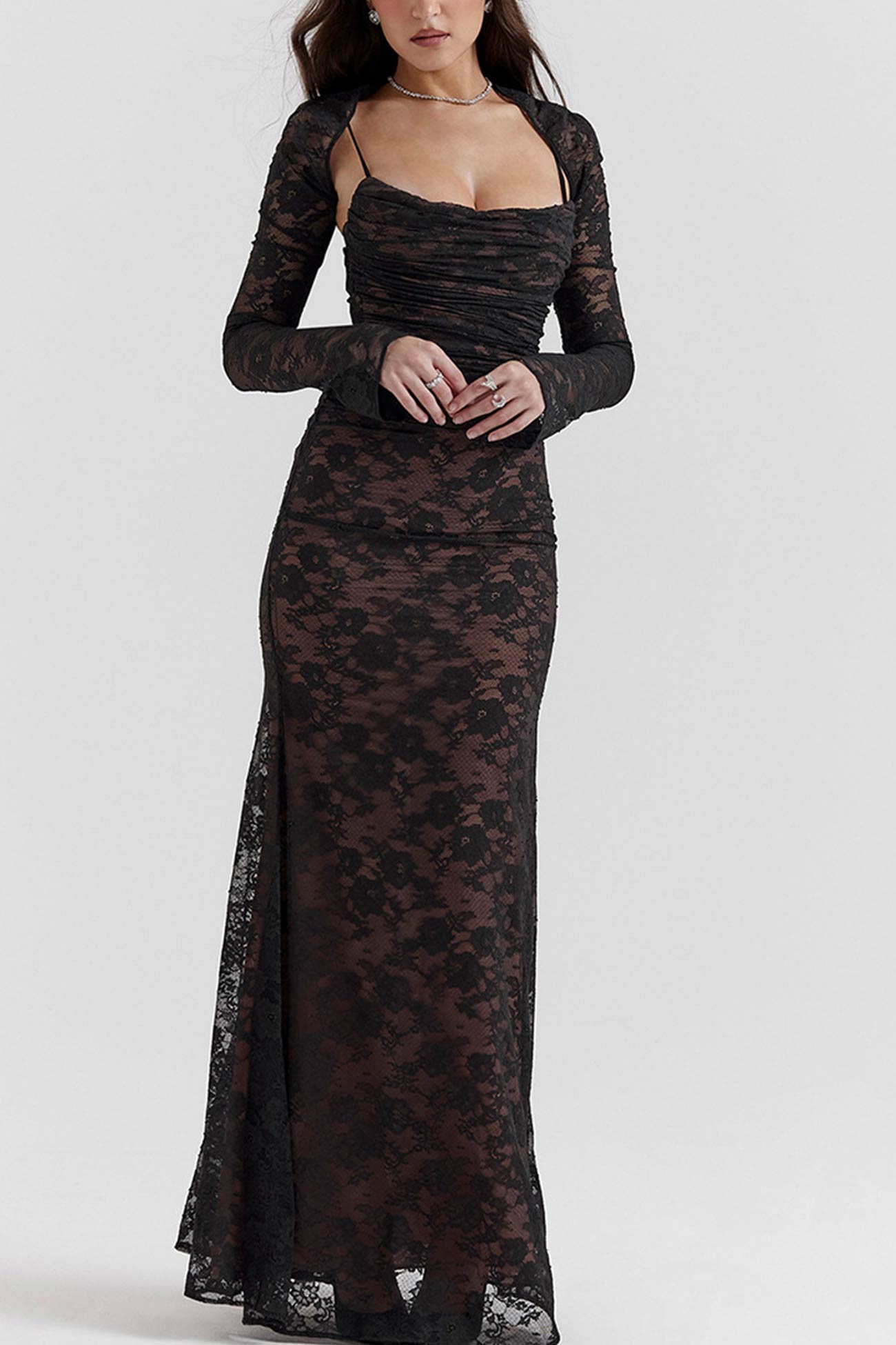 Lace Fishtail Cami Dress With Cover-up