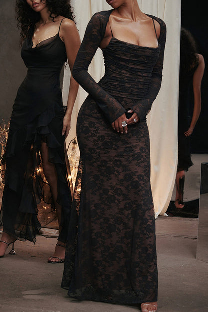 Lace Fishtail Cami Dress With Cover-up