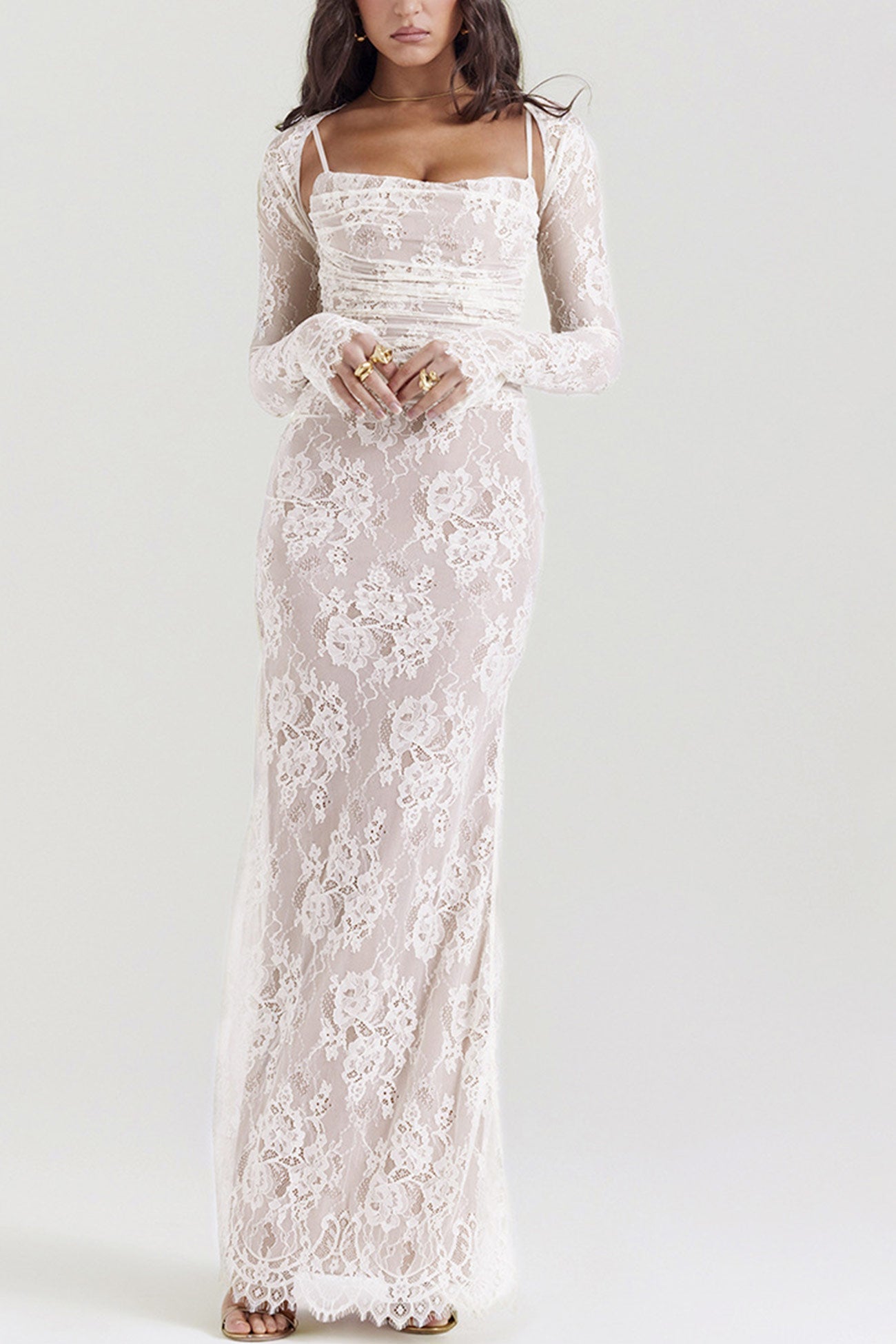 Lace Fishtail Cami Dress With Cover-up
