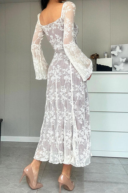 Lace Tie-up Flare Sleeve Midi Dress