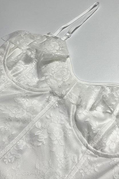 Floral Lace Corset Sweetheart Tiered Ruffle Mini Dress