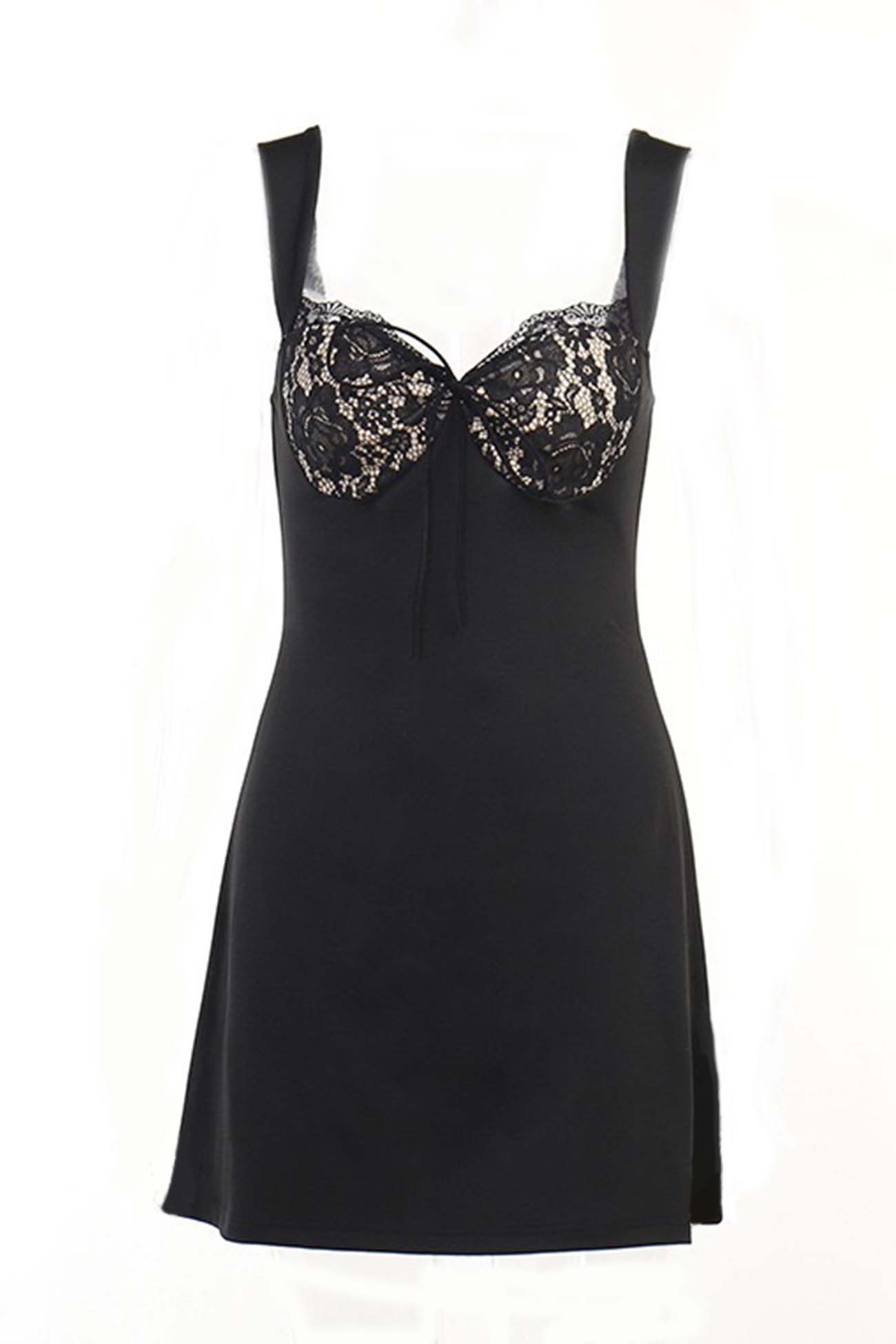 Floral Lace Sweetheart Tie Front Thick Strap Bodycon Mini Dress