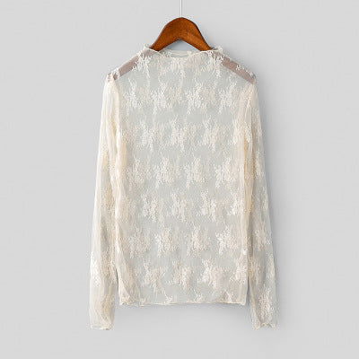 Lace Net Dress Bottoming Shirt Long Sleeve All Match Lace See Through Bottoming Shirt