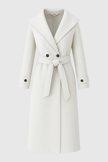 Hooded Long Wrap Coat | Double Breasted, Belted Waist, Clean Longline