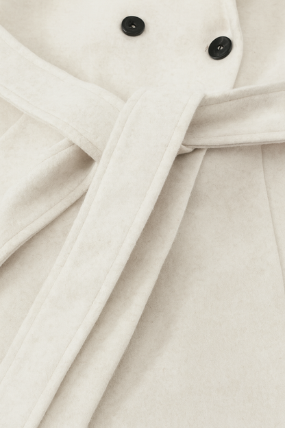 Hooded Long Wrap Coat | Double Breasted, Belted Waist, Clean Longline