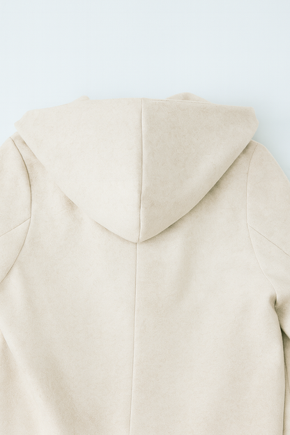 Hooded Long Wrap Coat | Double Breasted, Belted Waist, Clean Longline