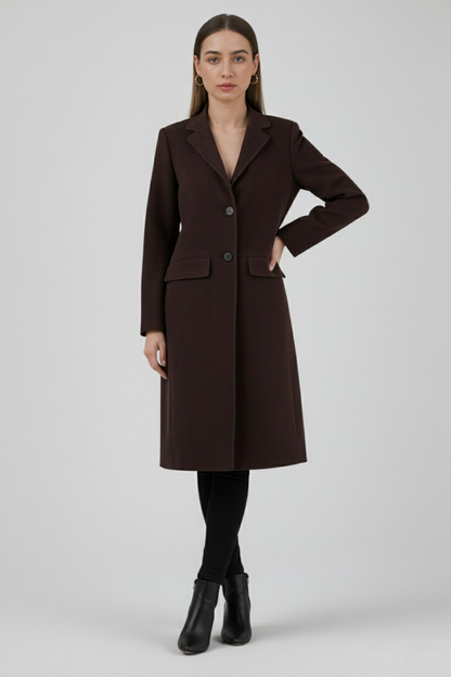 Long Suedette Overcoat | Single-Breasted, Notched Lapel, Relaxed Fit